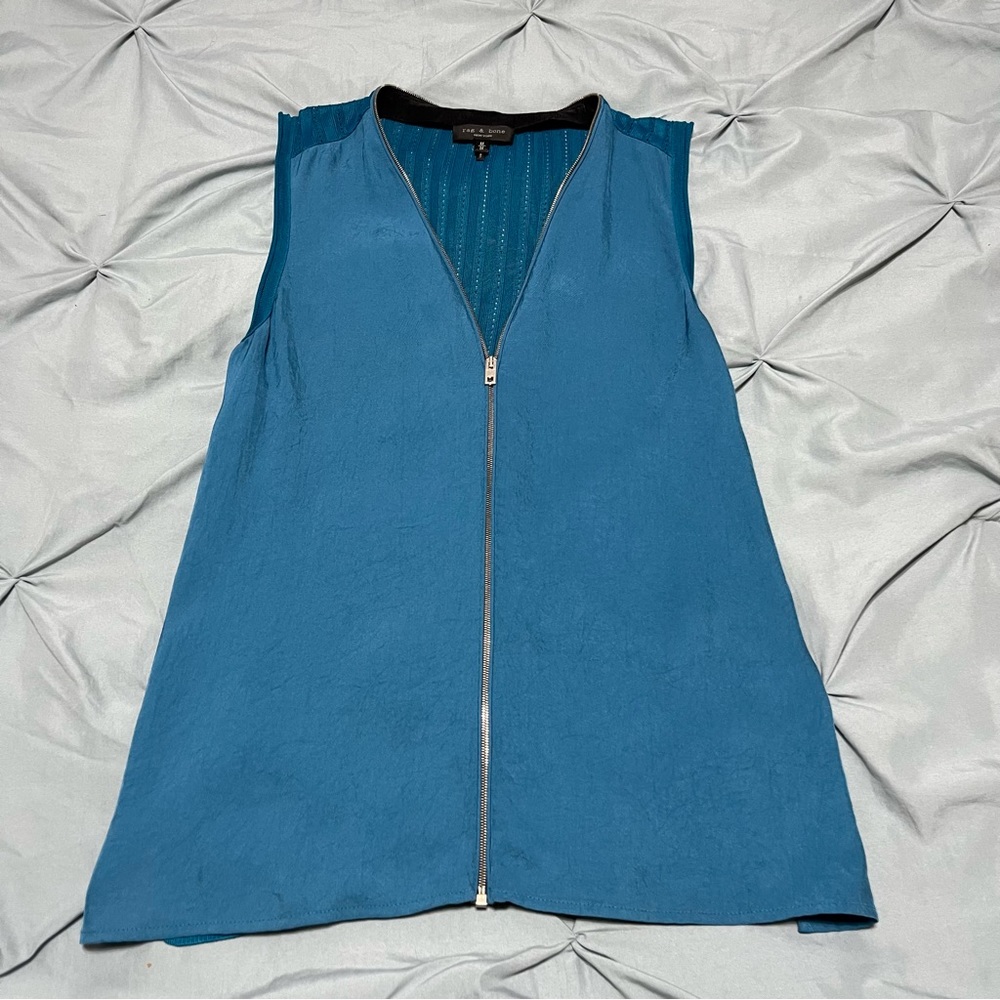 Rag & Bone Valerie Zip-Front Sleeveless Top in Blue Teal size Medium - Picture 3 of 10